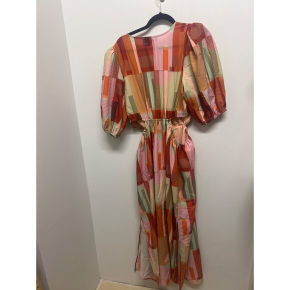 Geometric Print Puff Sleeve Maxi Dress With Belt By Eloquii - Picture 6 of 9